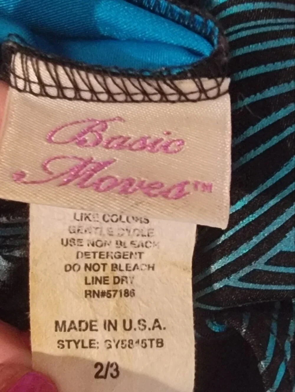 Basic Moves Teal Black Metallic Gymnastics Leotard Child Size 2/3